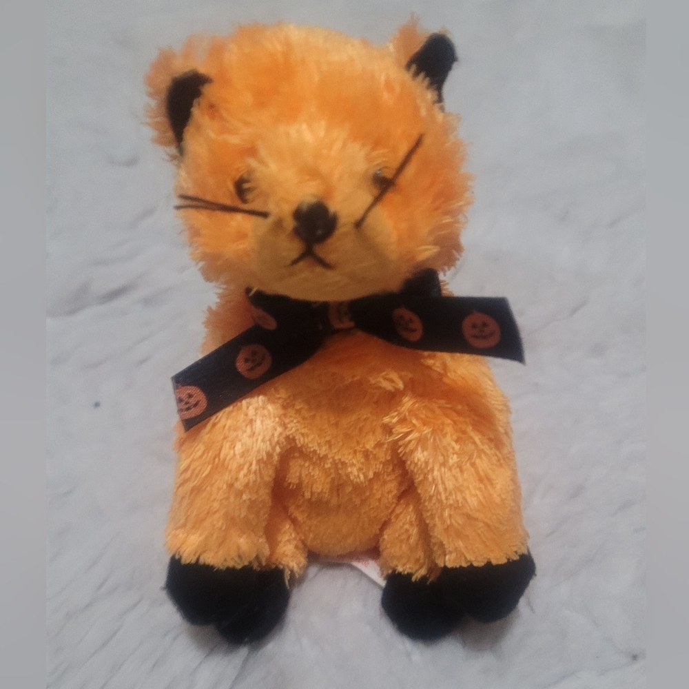 Ty Halloweenie Beanie - SCARED-e the Orange Cat With Black Bow